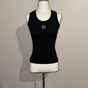 Fashion Designer Anagram Logo Ribbed Tank Top Black